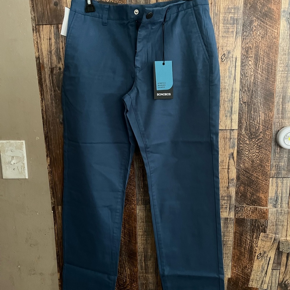 New with tag Bon Bon mens slim stretched wash chino captains blue 30 x 32